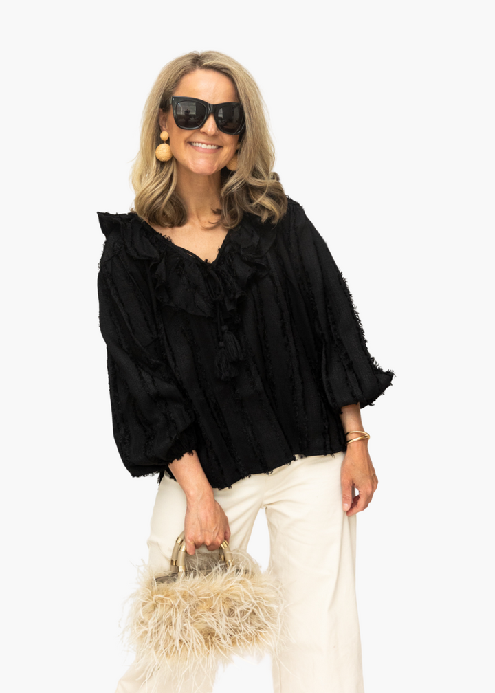 Tassel Drawstring Trimmed Top