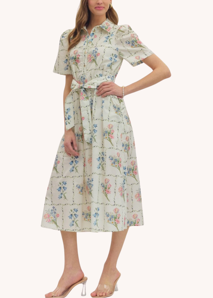 English Garden Midi Dress in Ecru