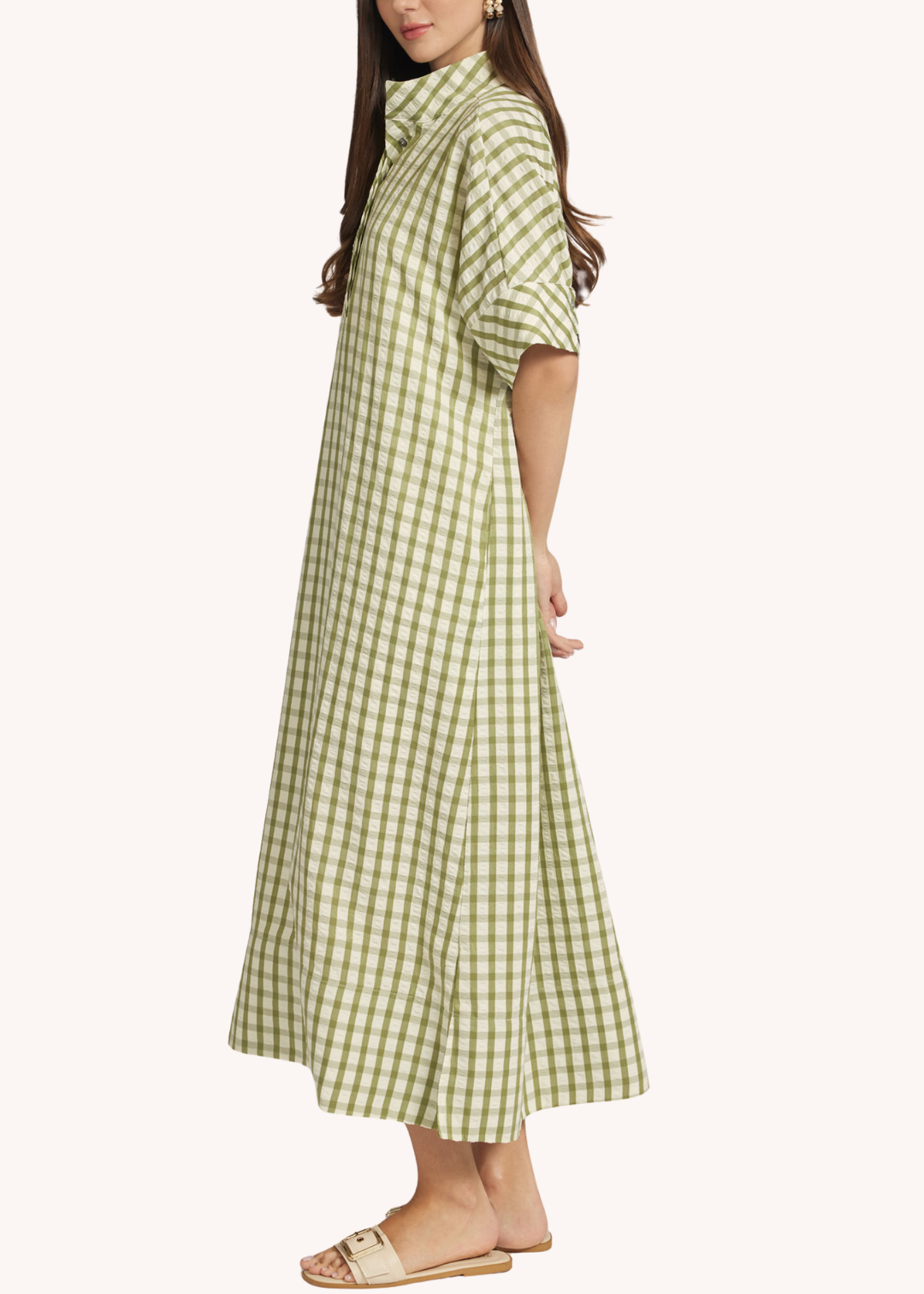 Gingham Kaftan in Olive