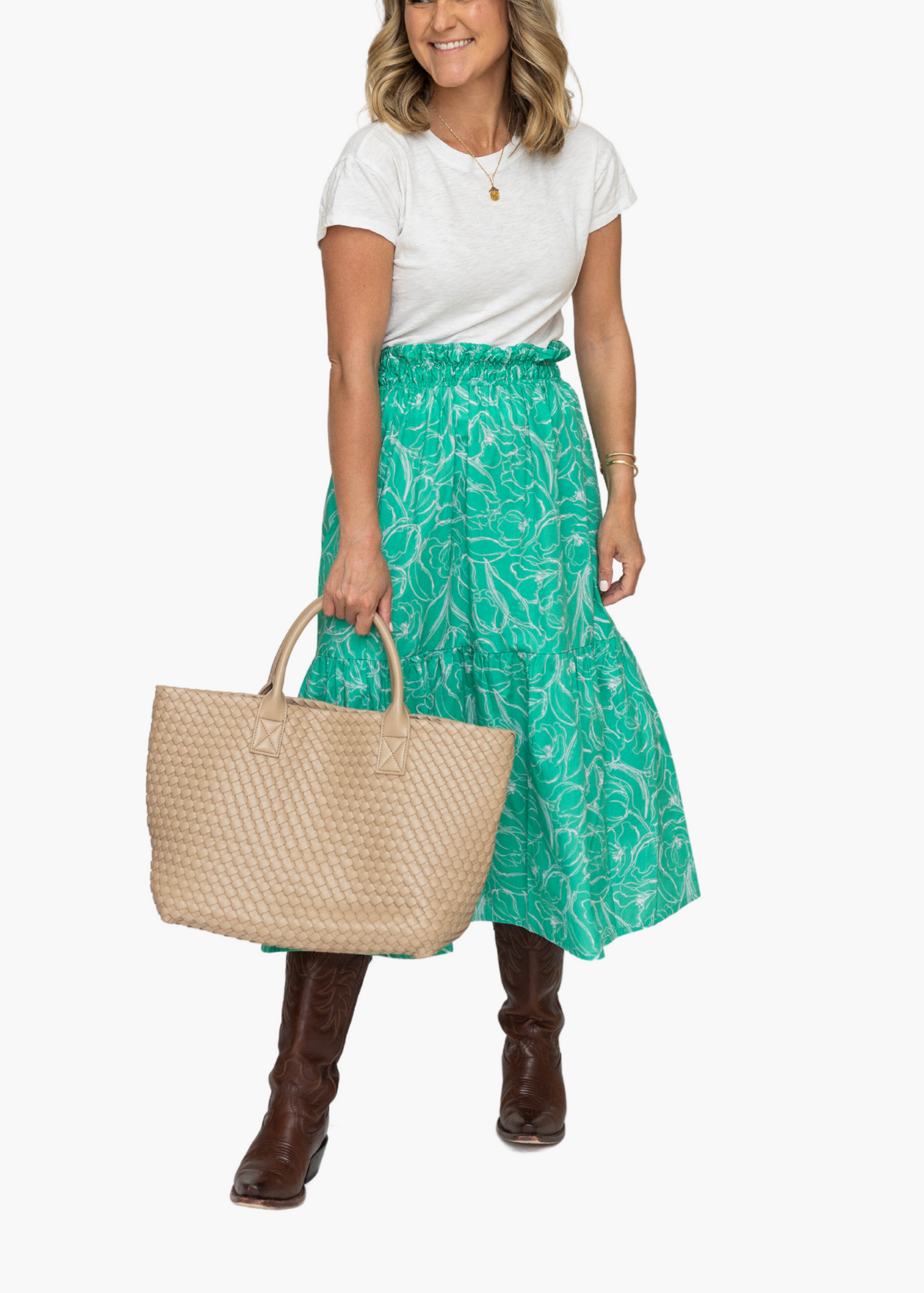 Beau Smocked Waist Midi Skirt