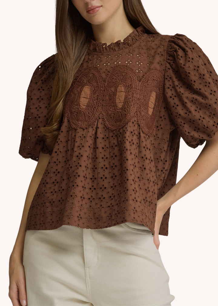 Ophelia Eyelet Top in Chocolate