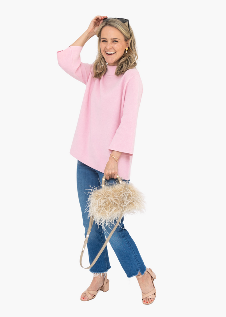 Mock Neck Pullover in Light Pink