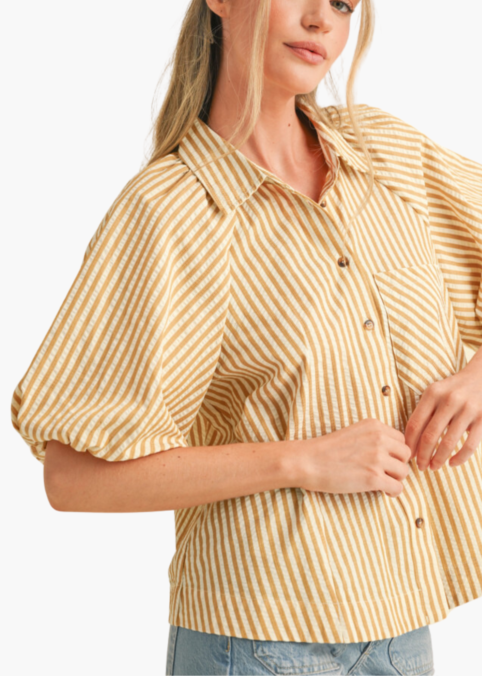 Marsella Button Up Top in Mustard Stripe