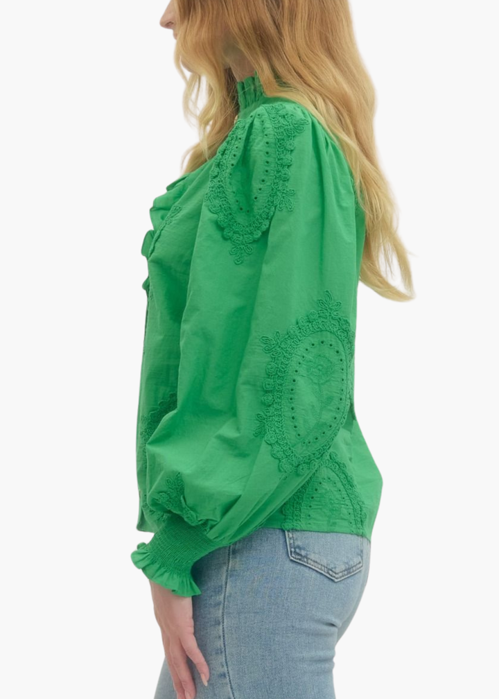 Susie Embroidered Top in Green