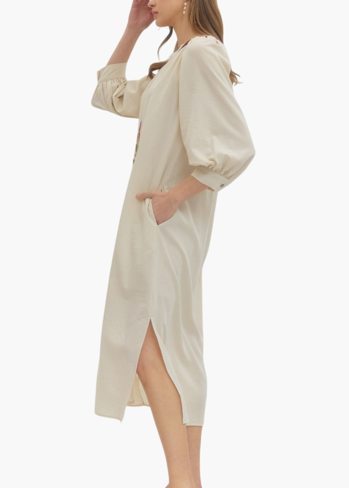 Katy Blockprint Dress in Ecru