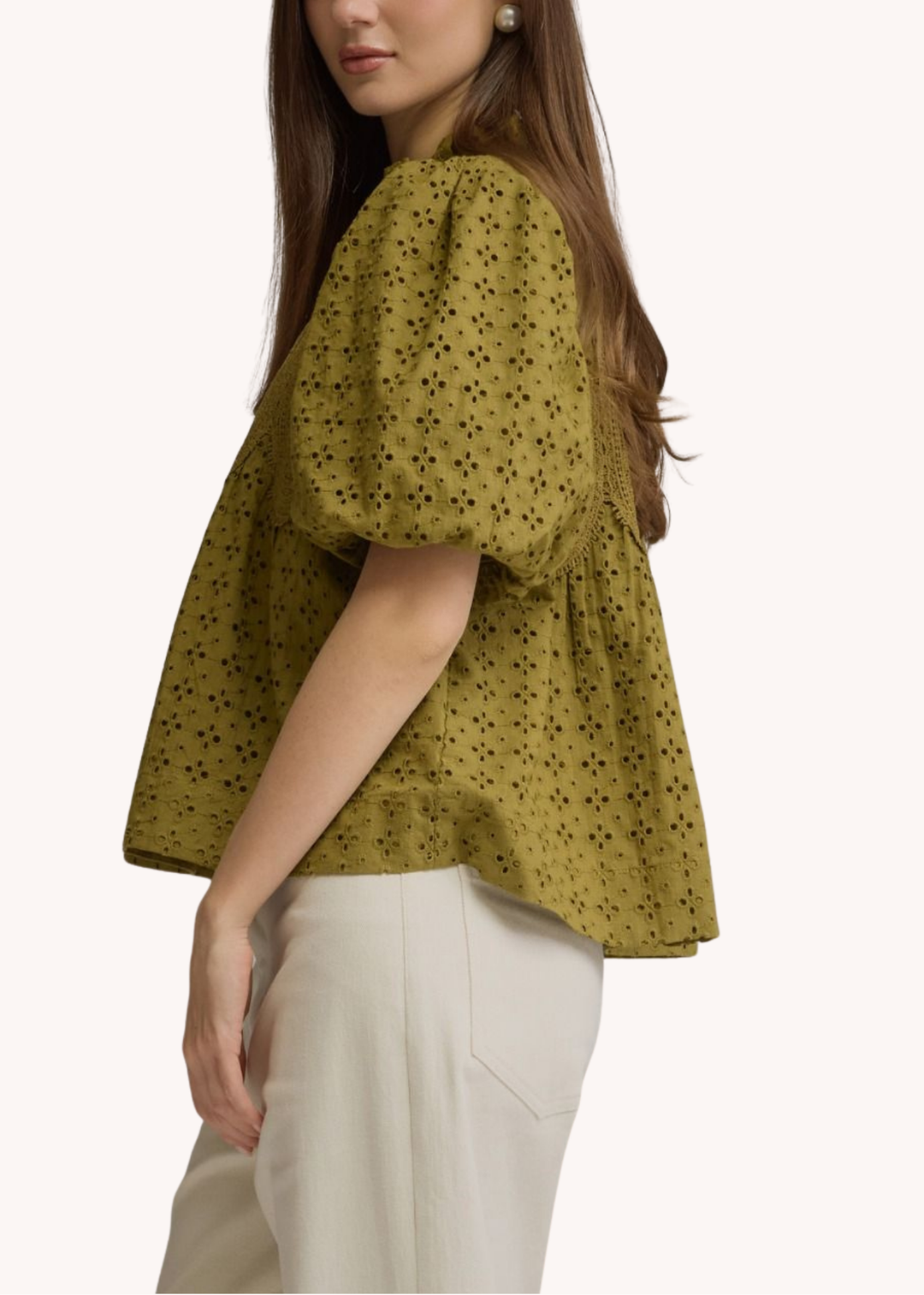 Ophelia Eyelet Top in Olive