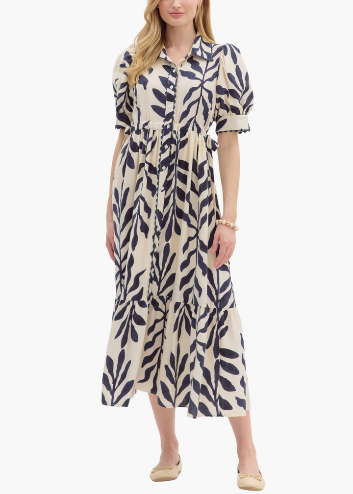 Palm Midi Dress in Navy