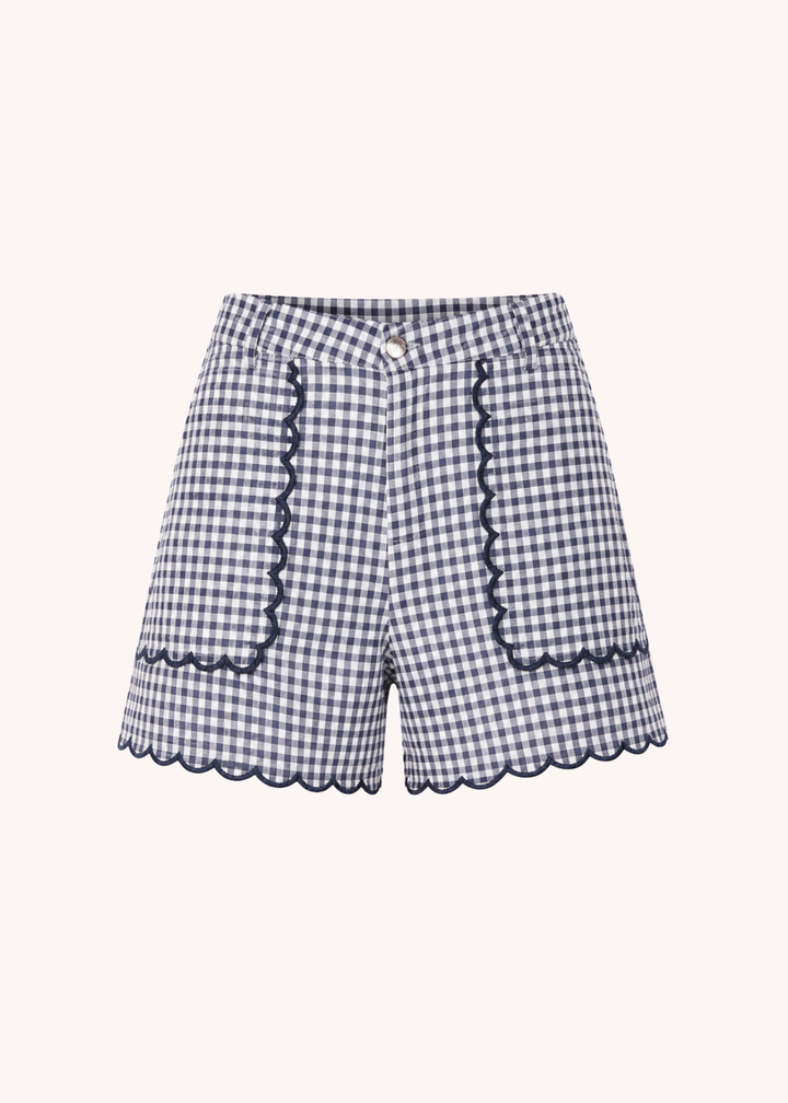 Sadie Scalloped Shorts in Navy Gingham