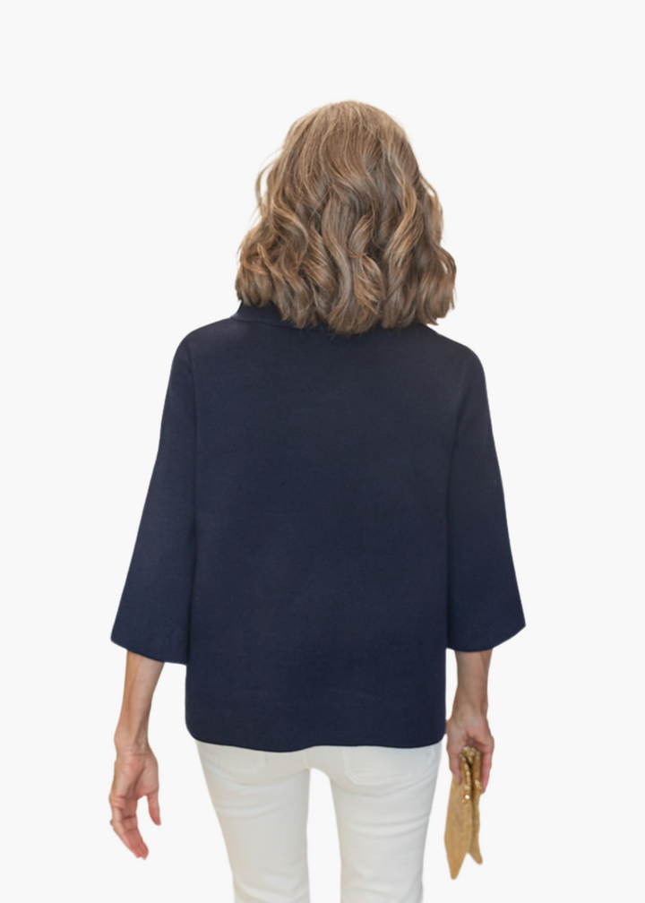 Mock Neck Pullover in Navy