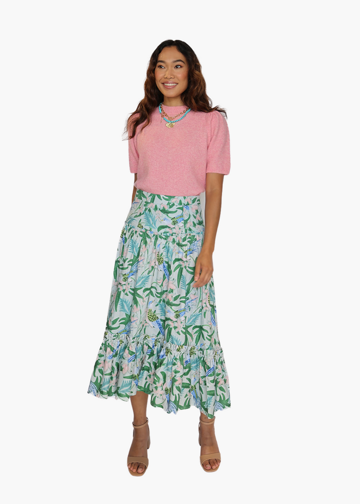 Birdie Drop Waist Ruffle Skirt in Sparrow Caribbean