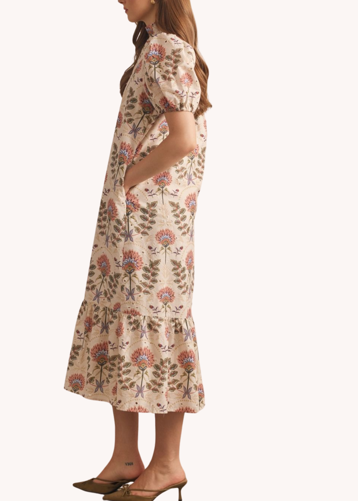 Miller Cotton Midi Dress in Ecru