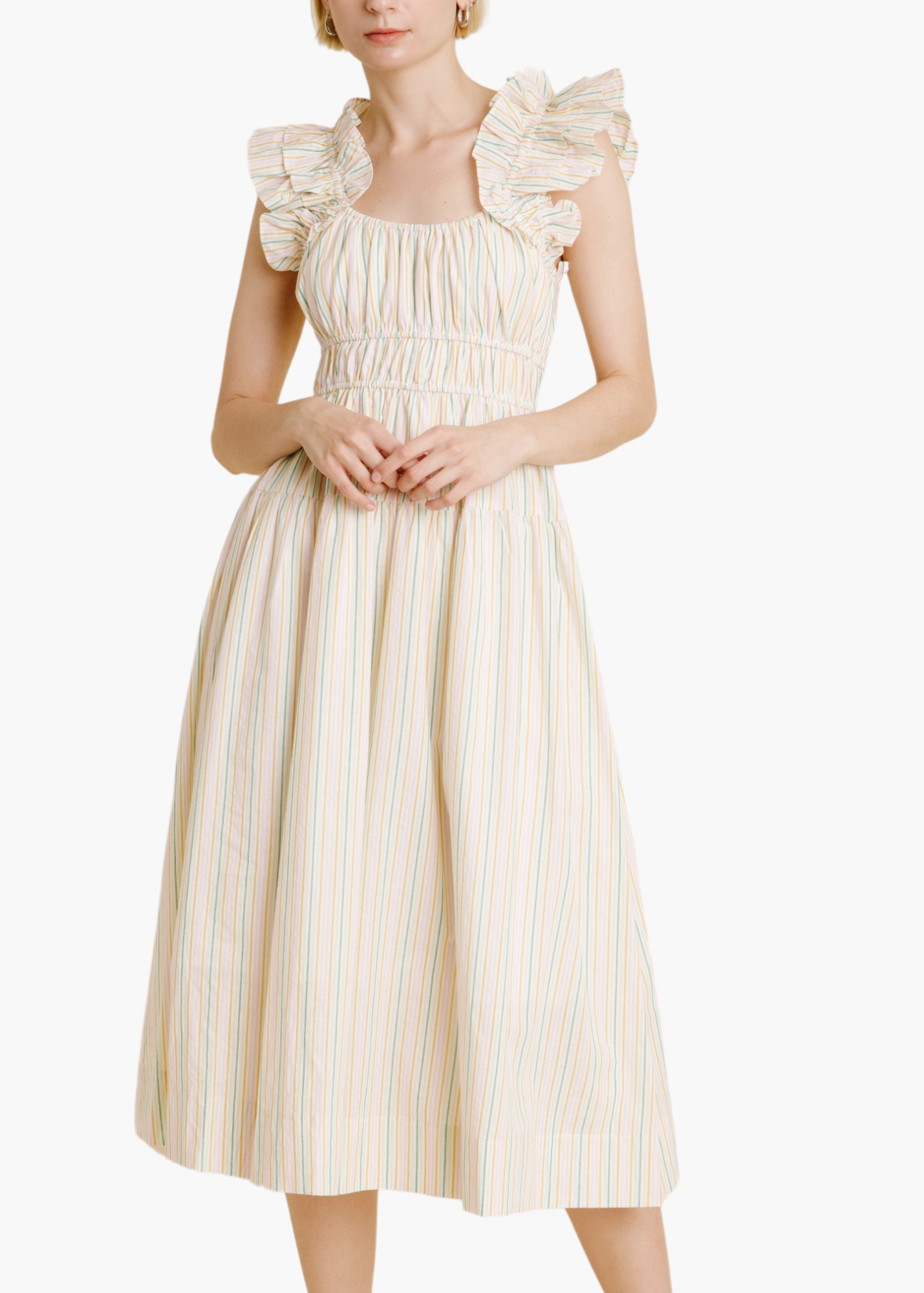 Ruffle Sleeve Midi Dress in Playful Stripe