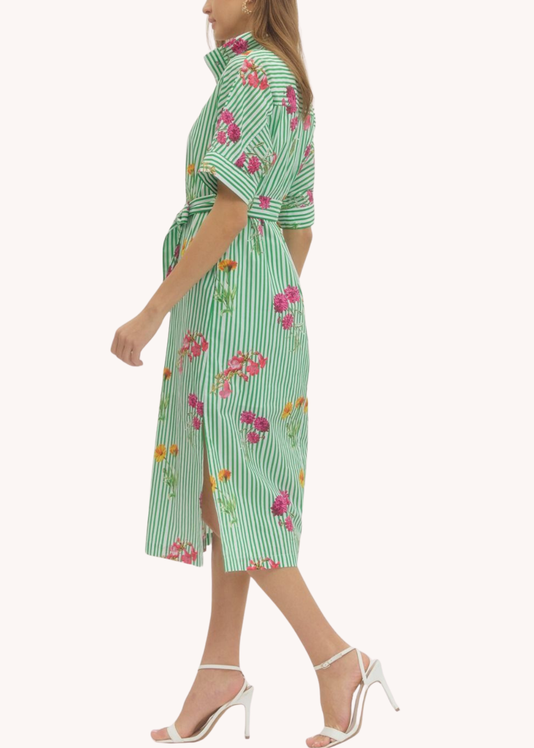 Bouquet Stripe Cotton Midi Shirt Dress