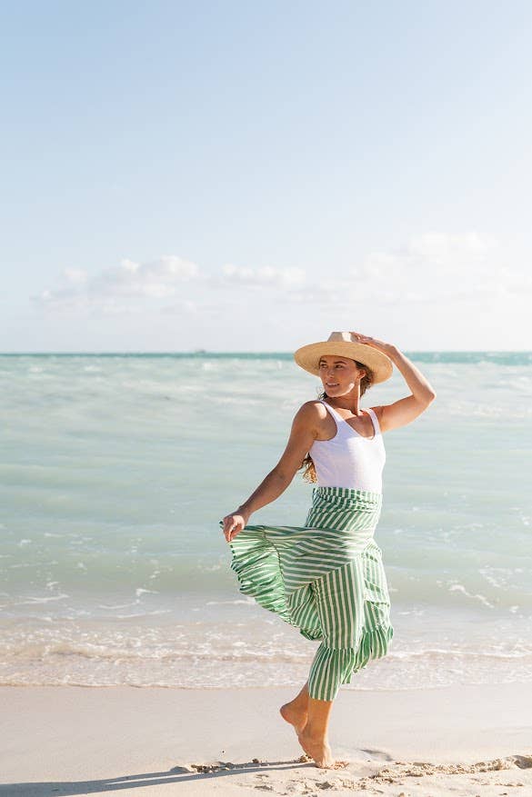 Vienna Sarong in Green and White Stripe