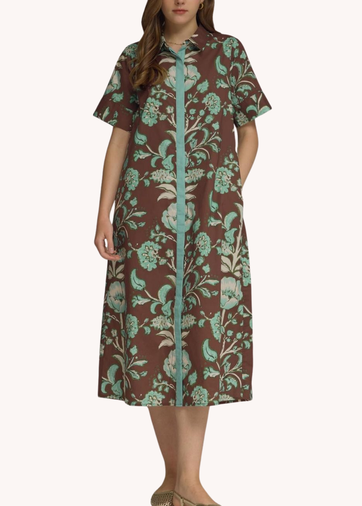 Lydia Cotton Midi Dress in Chocolate