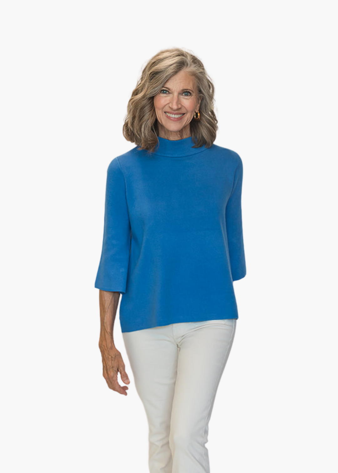 Mock Neck Pullover in French Blue