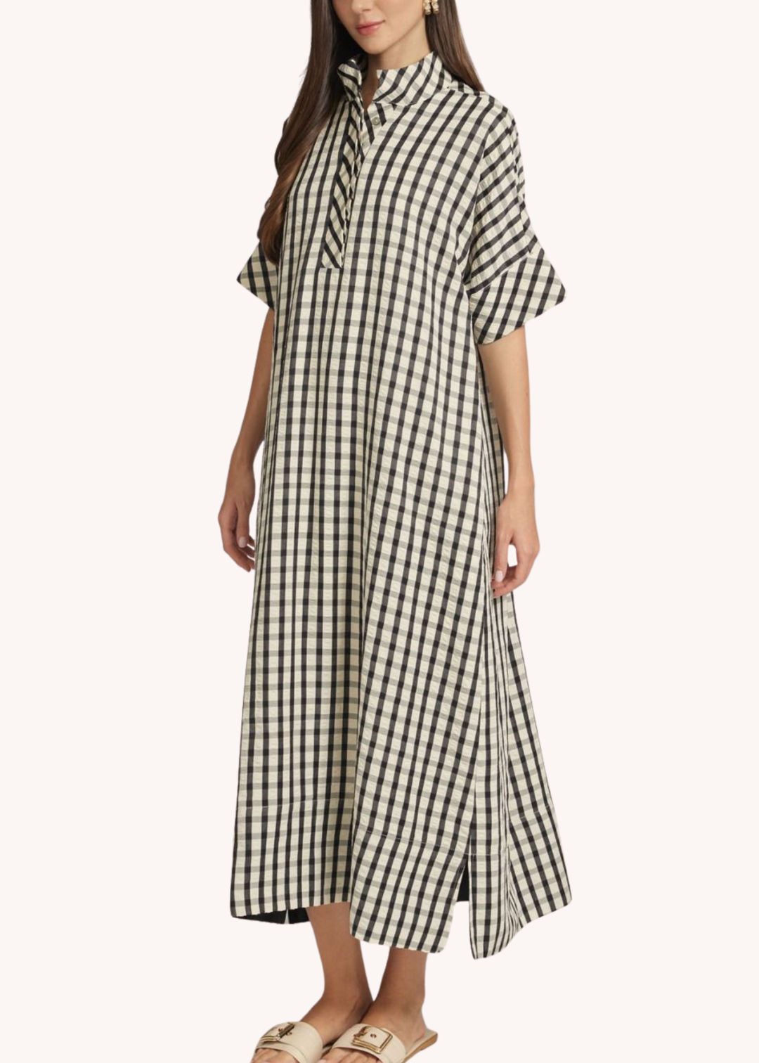 Gingham Kaftan in Black