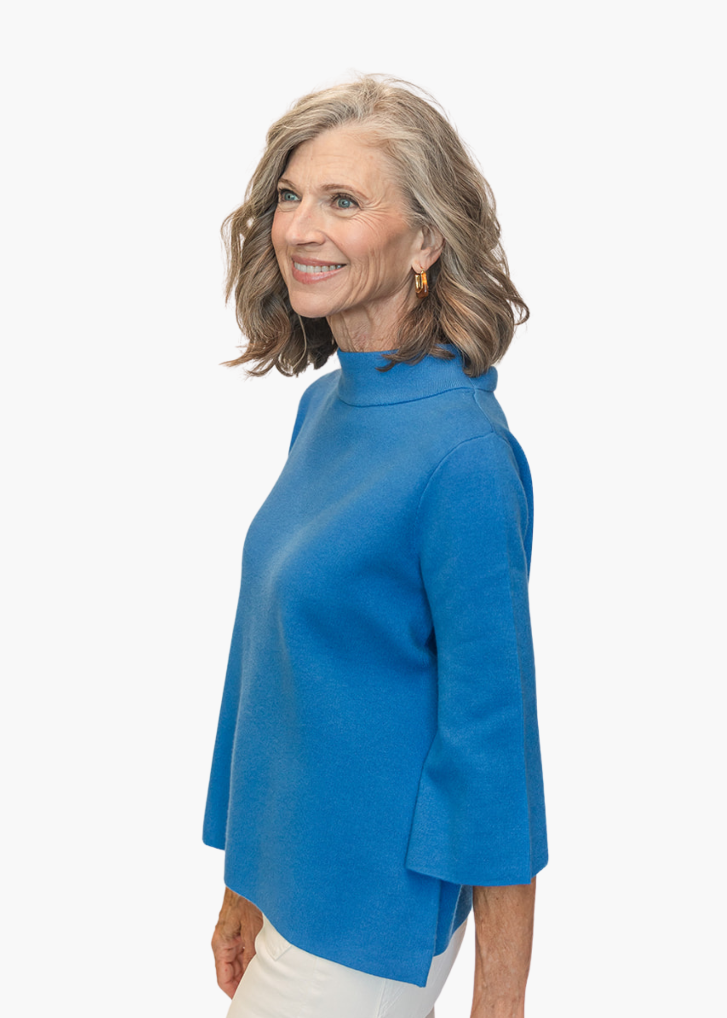 Mock Neck Pullover in French Blue