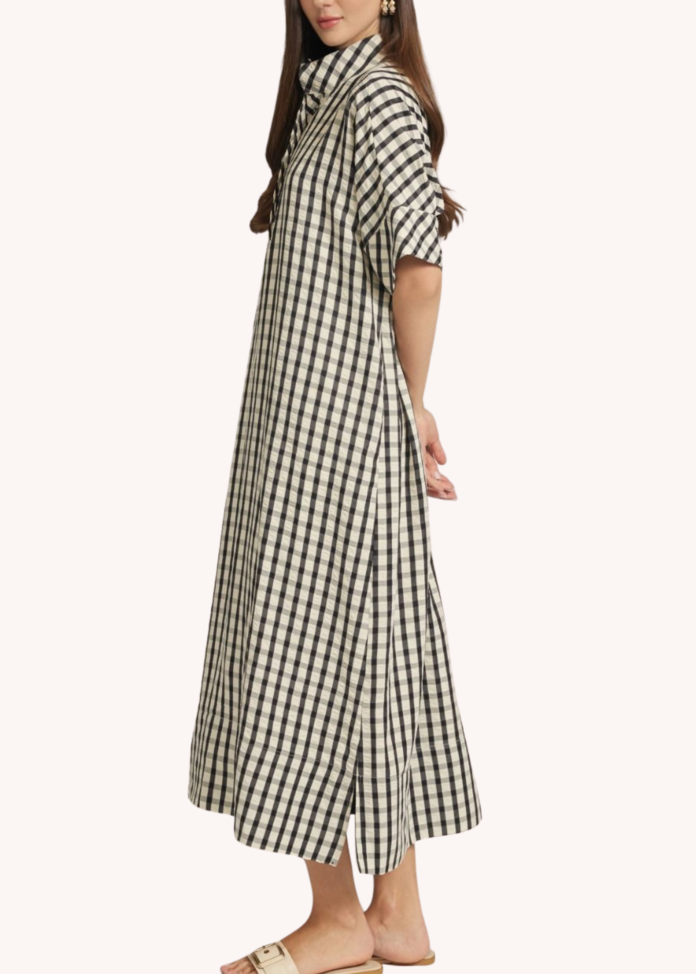 Gingham Kaftan in Black