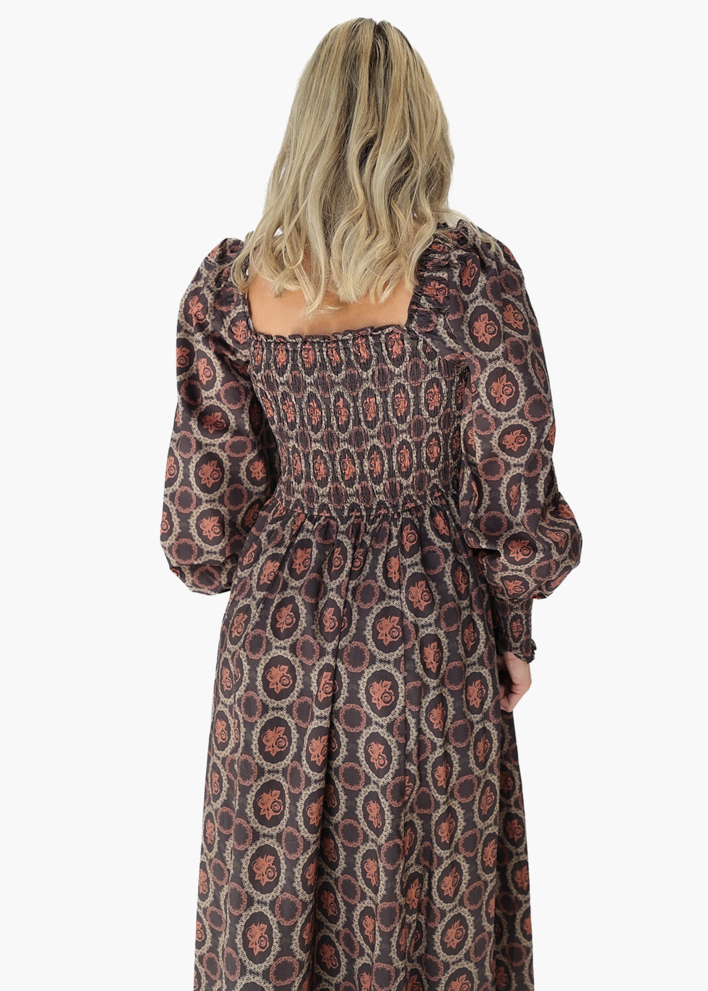 Smocked Square Neck Maxi Dress in Umber