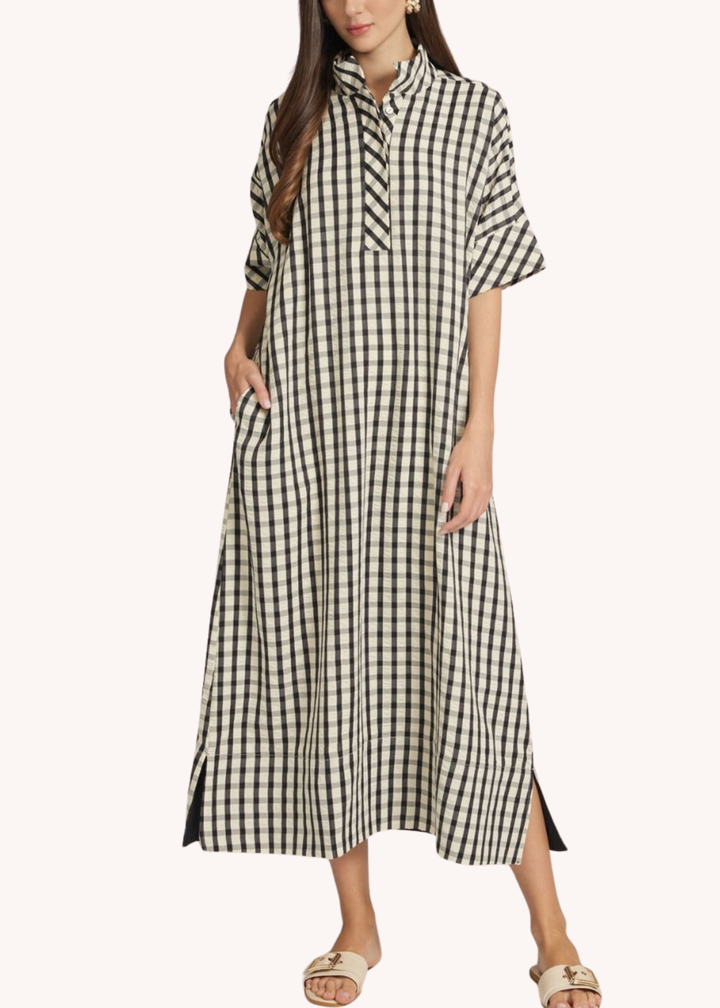 Gingham Kaftan in Black