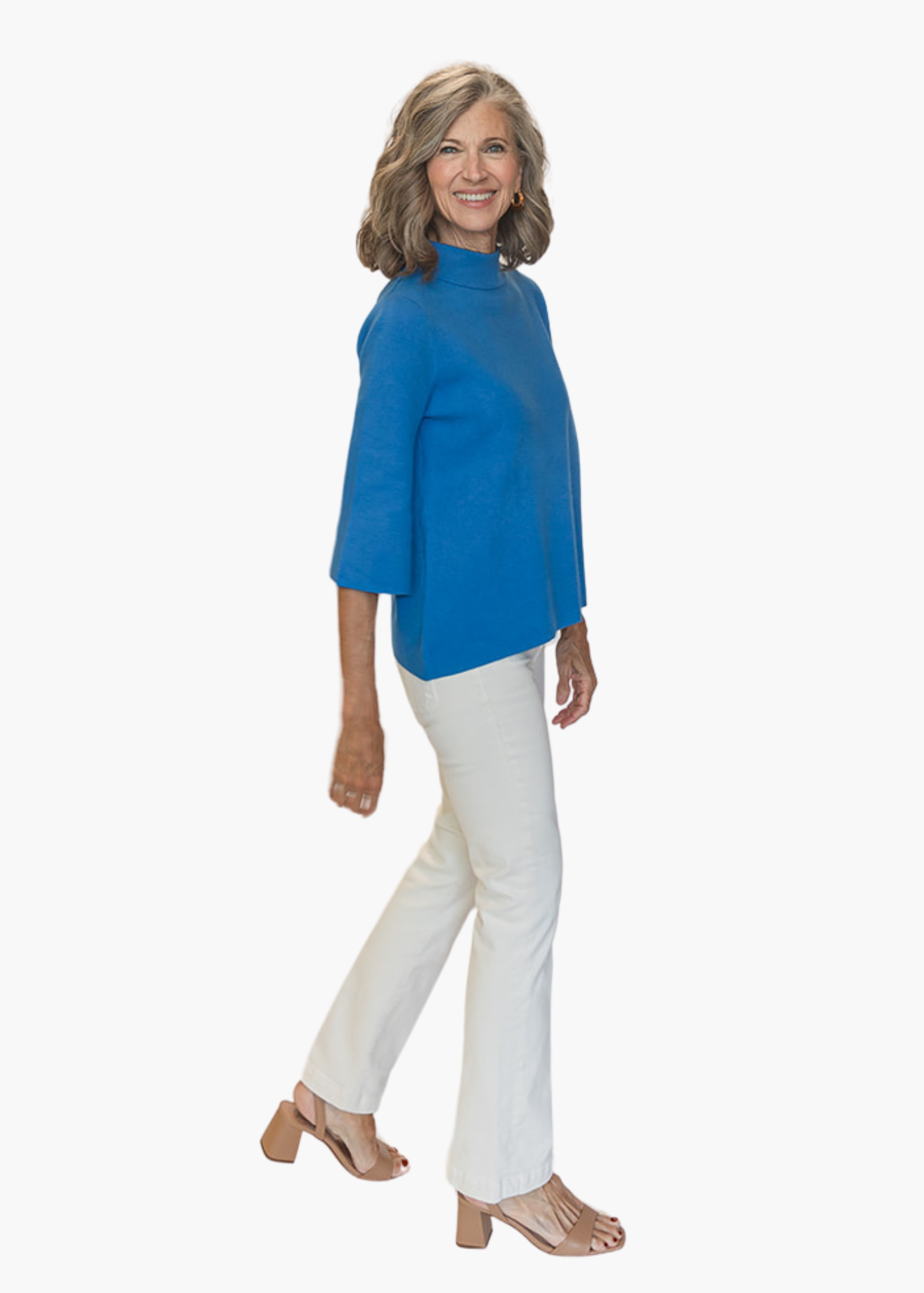 Mock Neck Pullover in French Blue