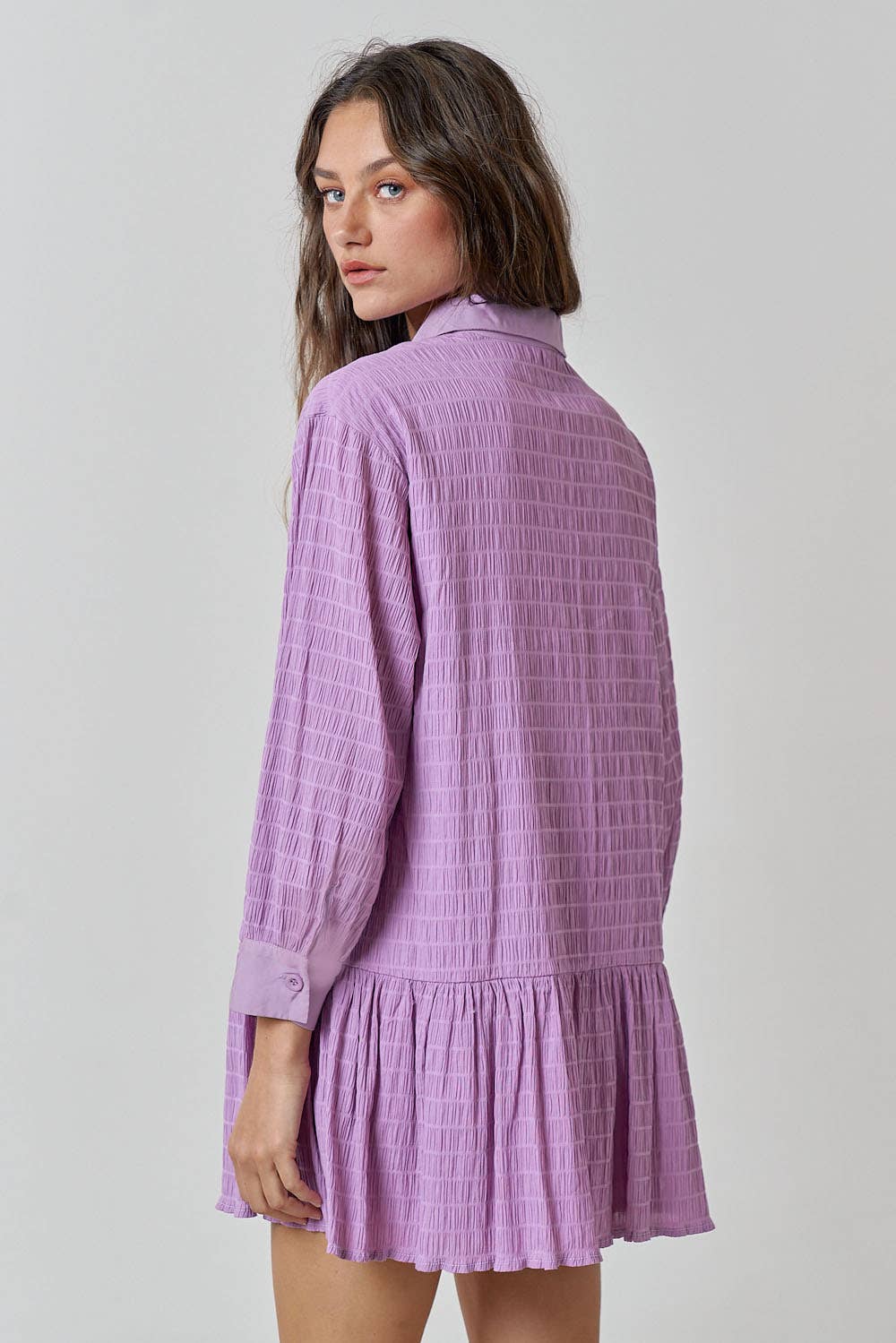 Collar Pleated Shirt Dress | Lavender