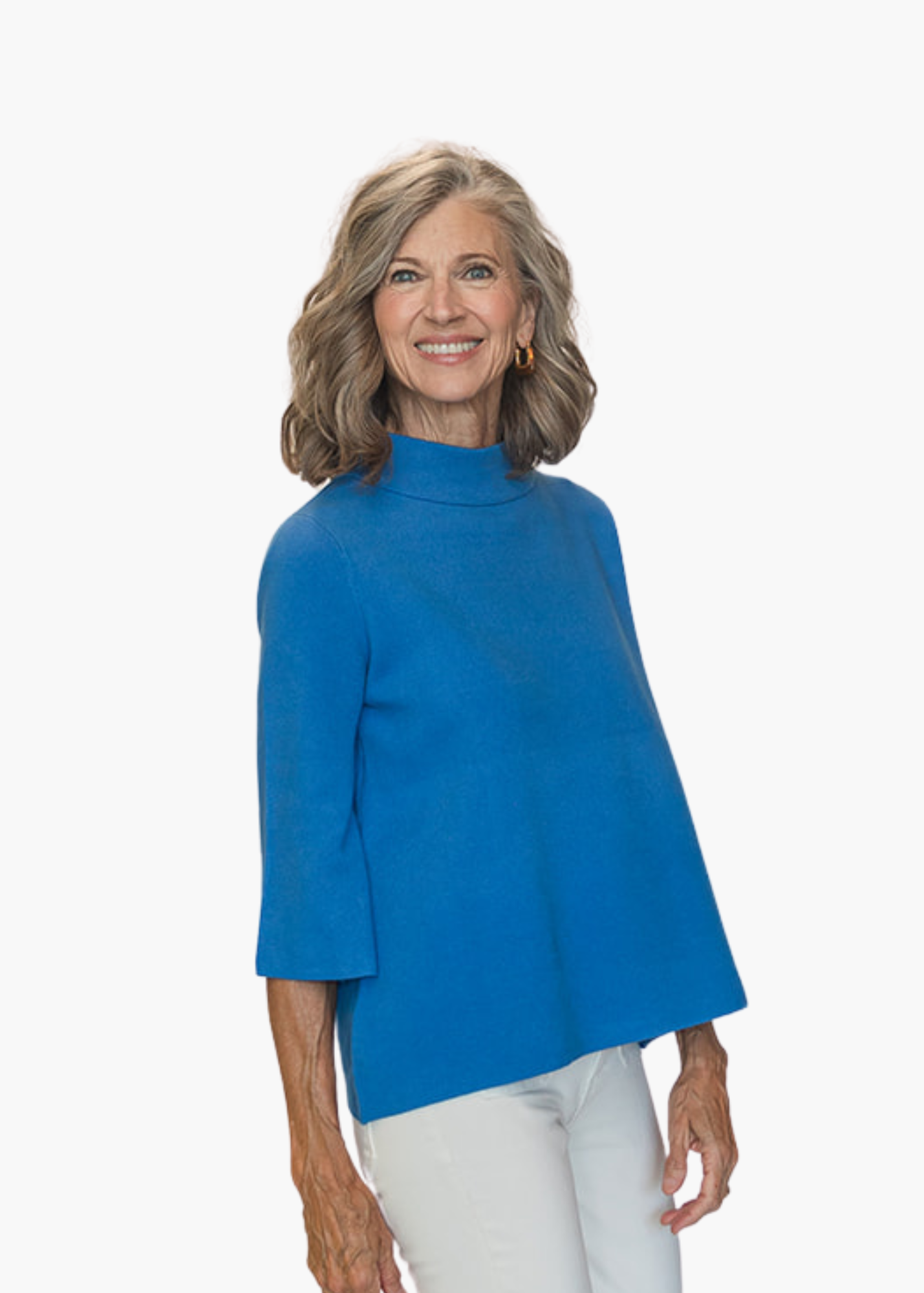 Mock Neck Pullover in French Blue