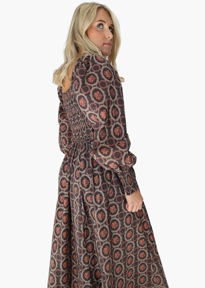 Smocked Square Neck Maxi Dress in Umber