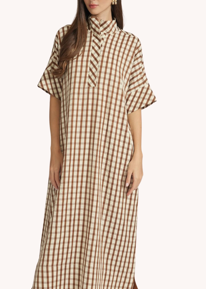 Gingham Kaftan in Brown