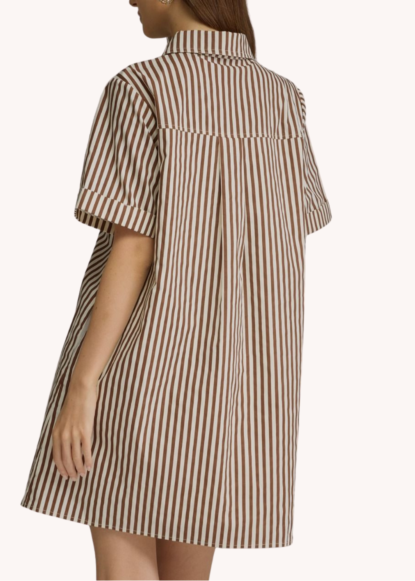 Caroline Cotton Mini Striped Dress in Brown