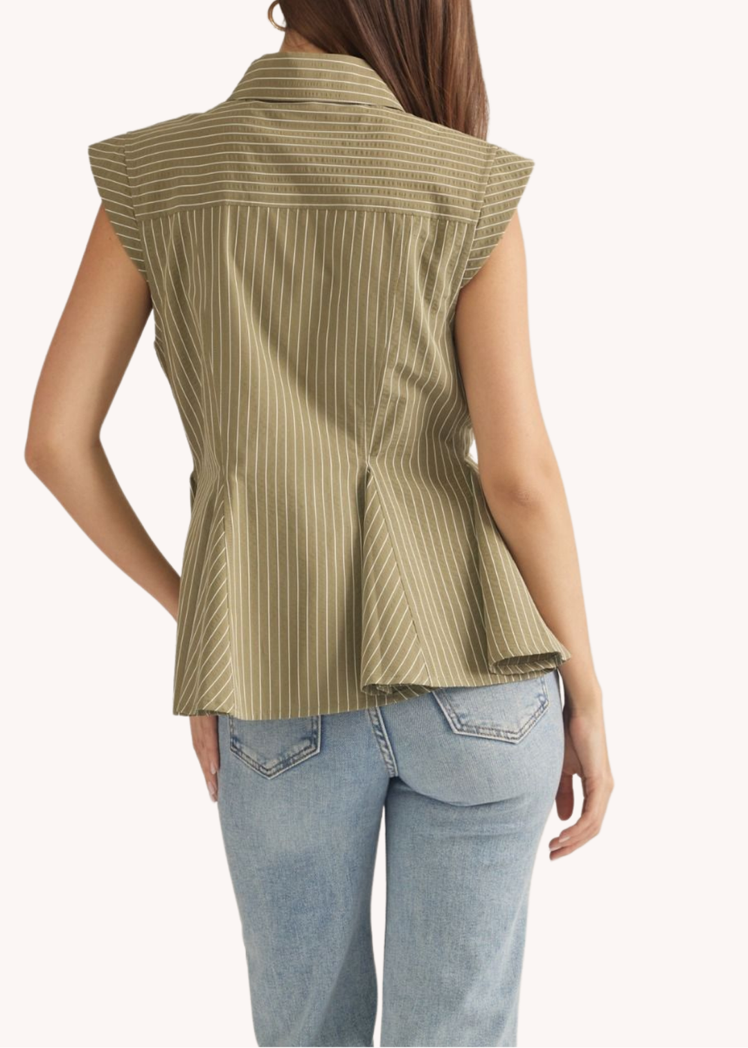 Brenna Striped Peplum Top in Olive