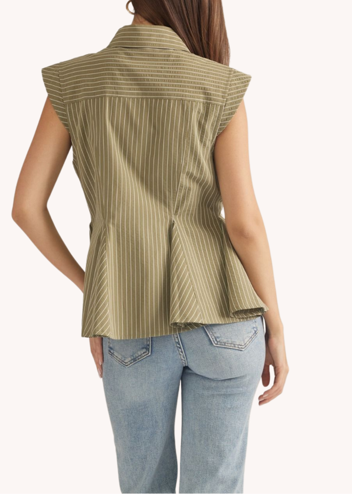 Brenna Striped Peplum Top in Olive