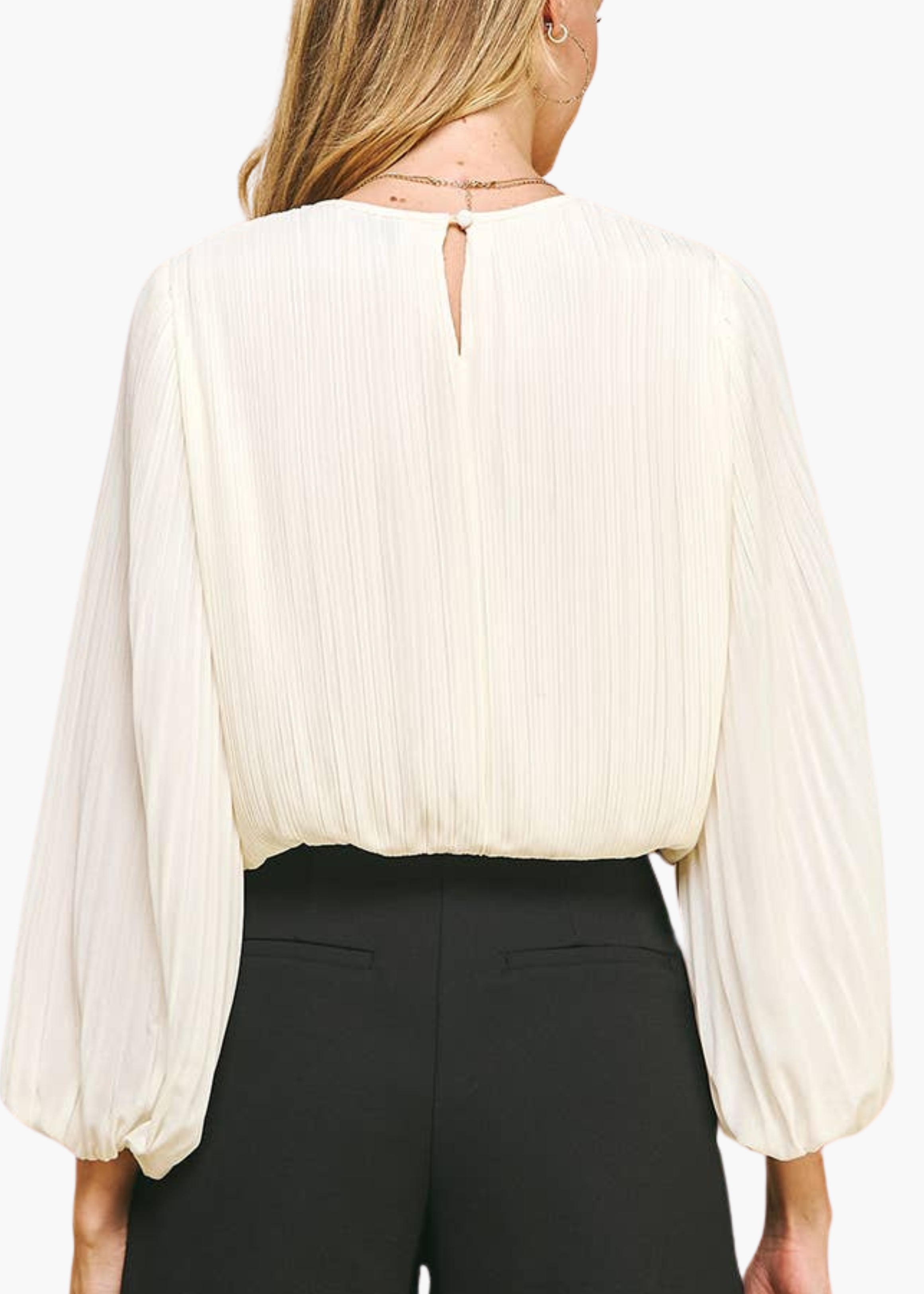 Anne Pleated Woven Top in White