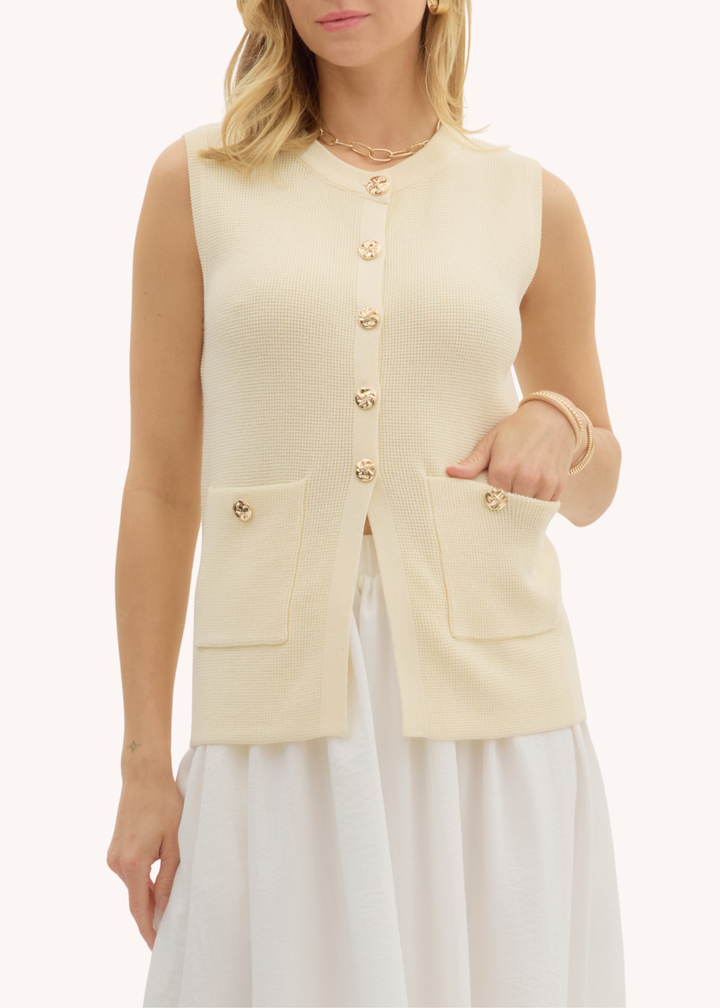Tiegan Sleeveless Vest in Ivory