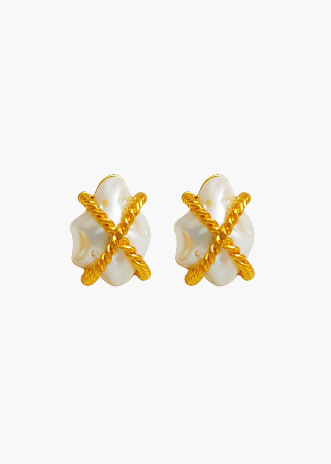 Baroque Pearl Roped Cross Studs