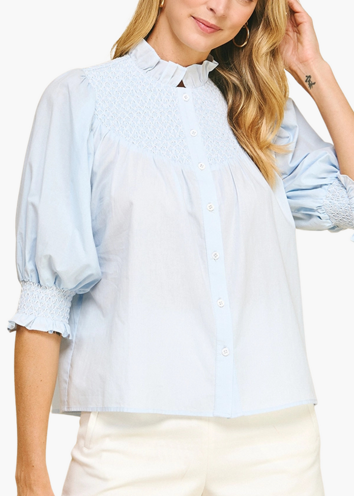 Sawyer Smocked Top in Light Blue