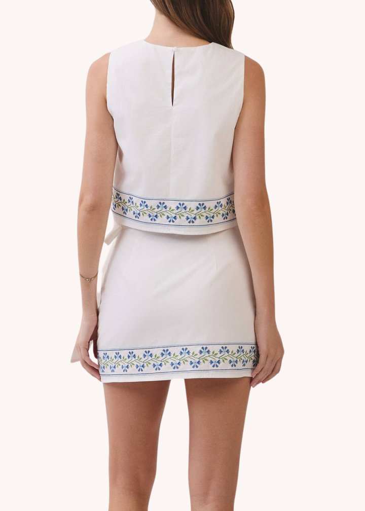Floral Embroidered Wrap Mini Skirt