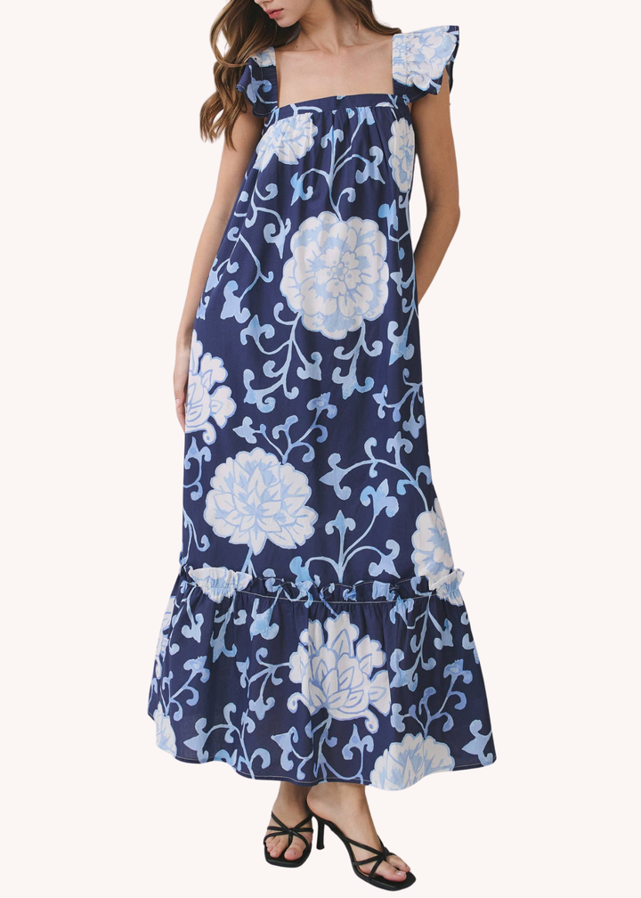 Millie Floral Print Ruffle Sleeve Maxi Dress