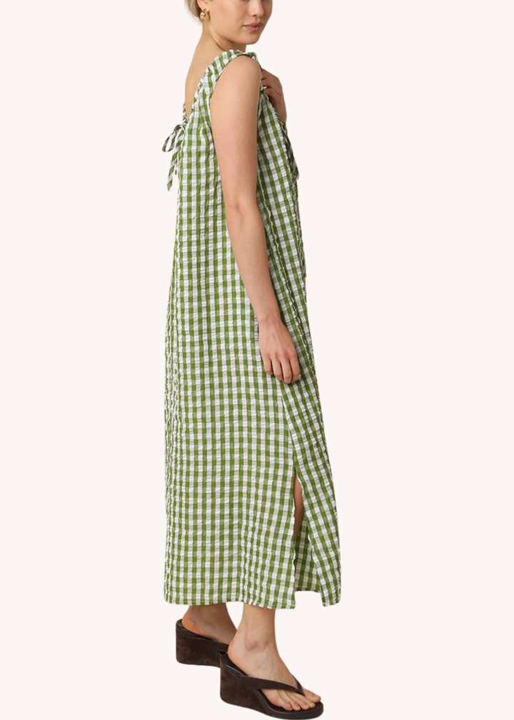 Lyla Gingham Bow Front Maxi Dress in Green