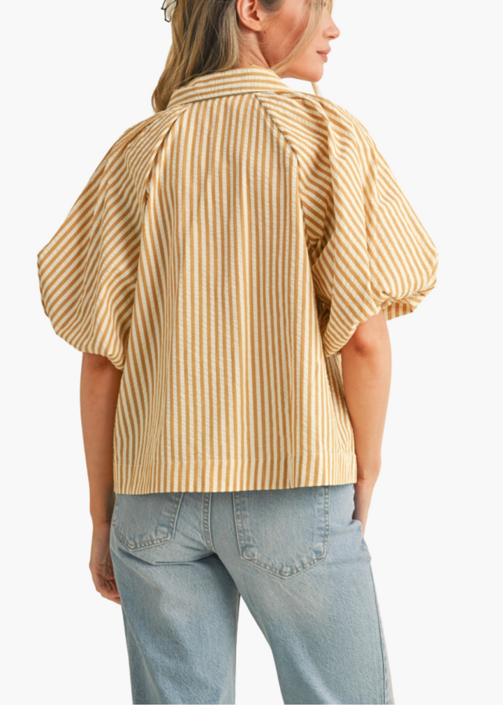 Marsella Button Up Top in Mustard Stripe