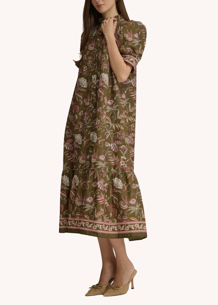 Kelly Cotton Midi Dress in Olive