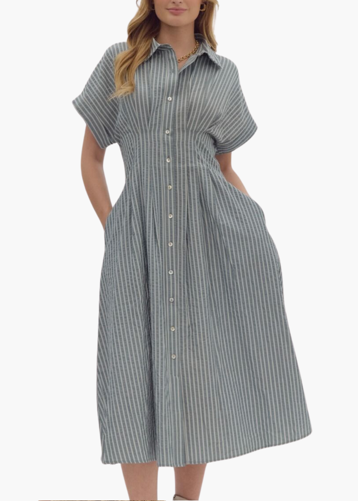 Collins Striped Midi in Forest Stripe