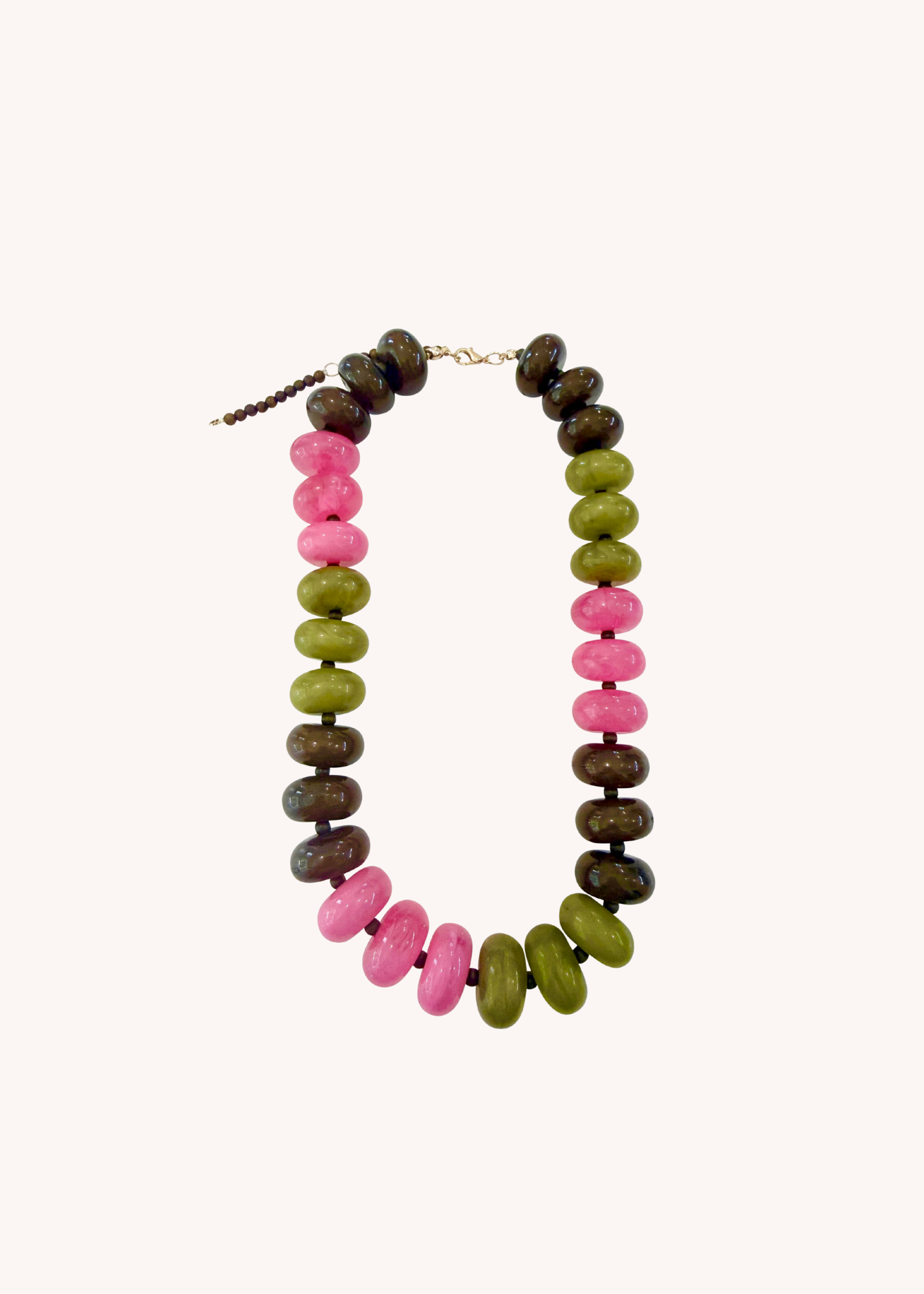 Carissa Chunky Beaded Necklace in Pink Olive Mix
