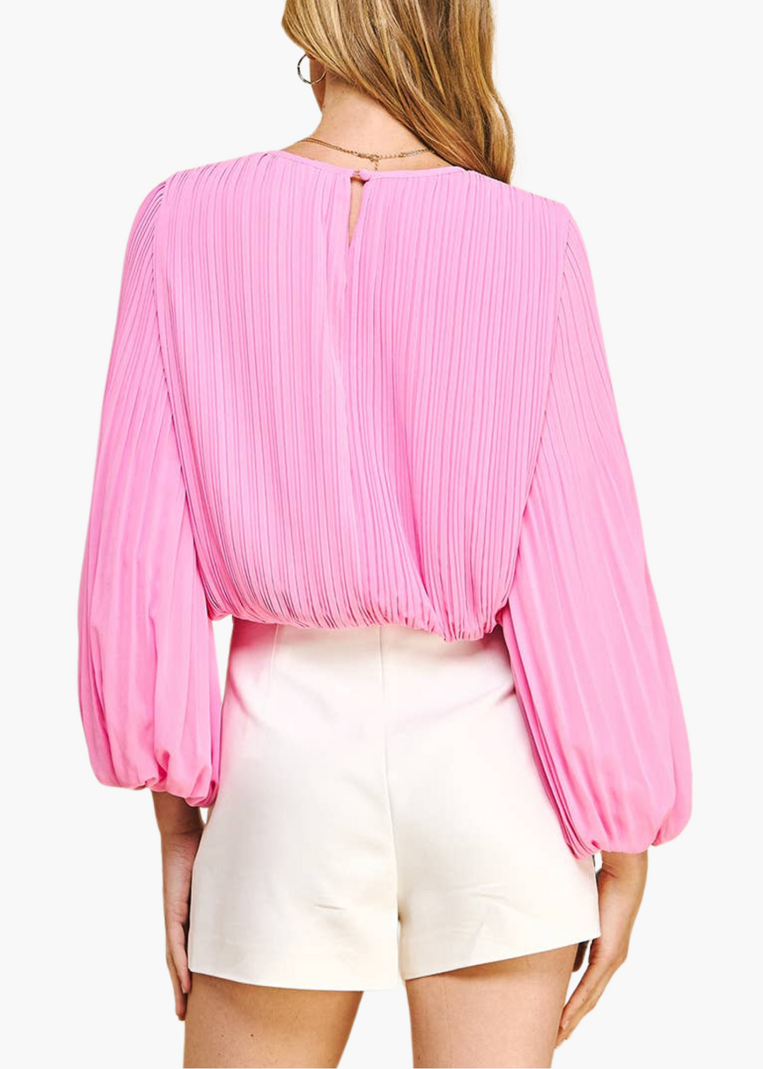 Anne Pleated Woven Top in Pink