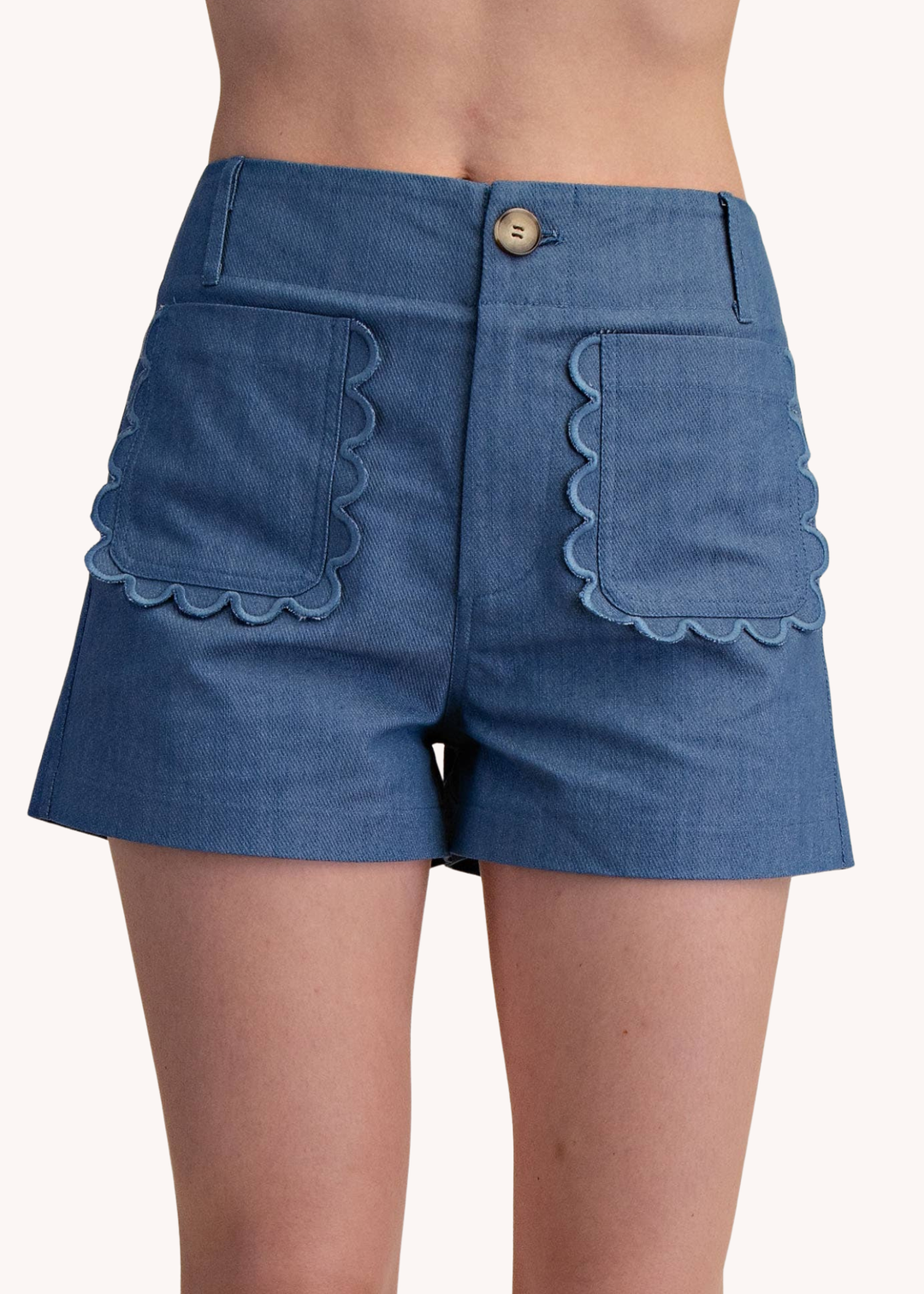 Colette Scalloped Shorts in Indigo