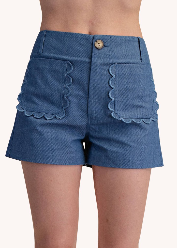 Colette Scalloped Shorts in Indigo