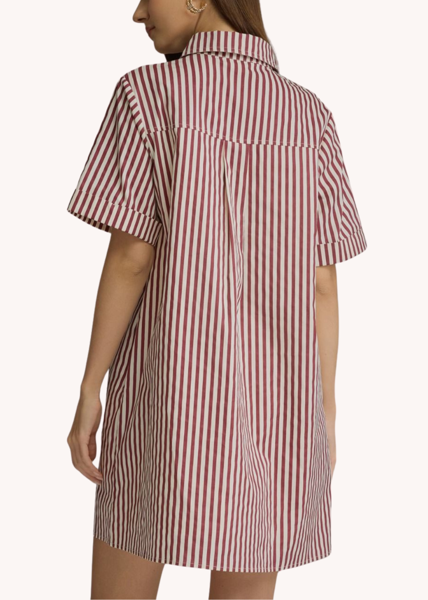 Caroline Cotton Mini Striped Dress in Burgundy