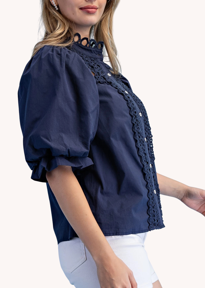 Marlena Puff Sleeve Top in Navy