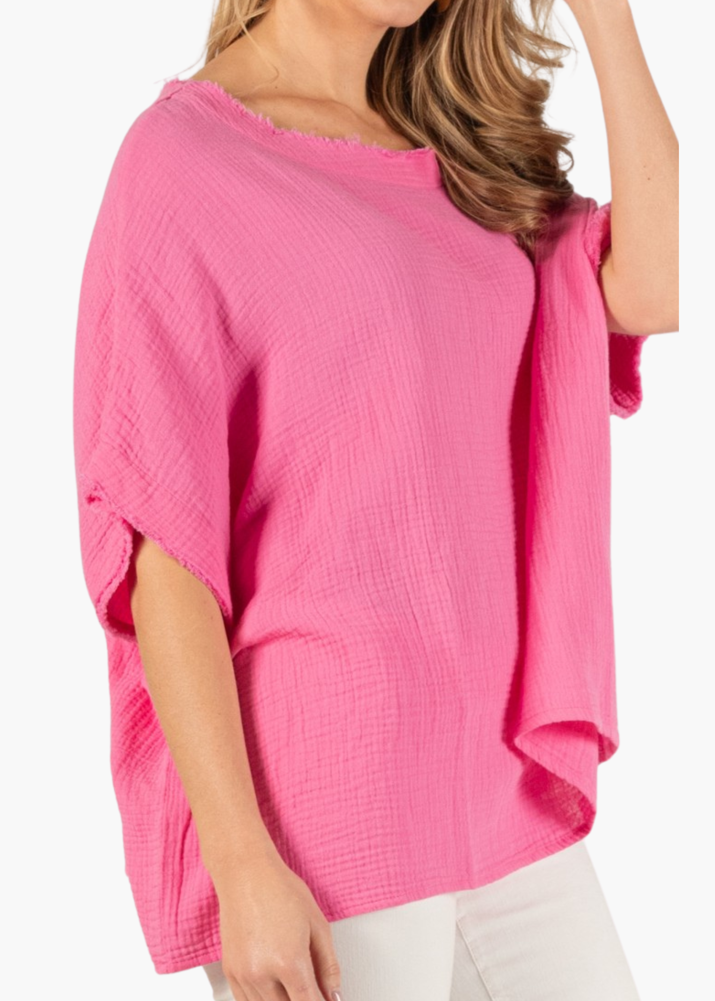 Soft-Gauze Poncho in Pink